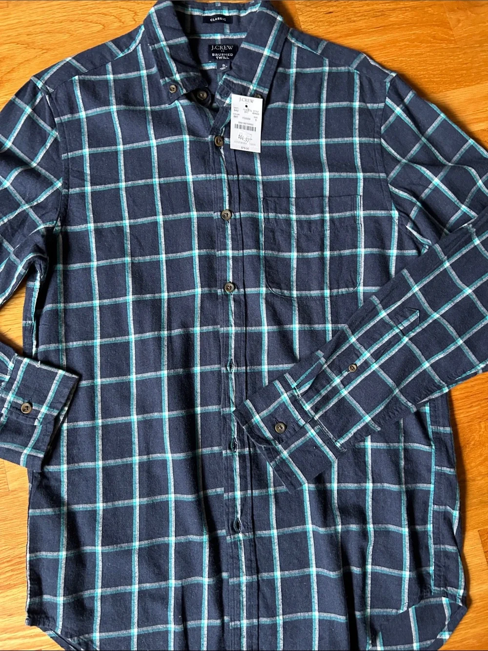 J. Crew Men's Navy and Teal Windowpane Button-Down Shirt